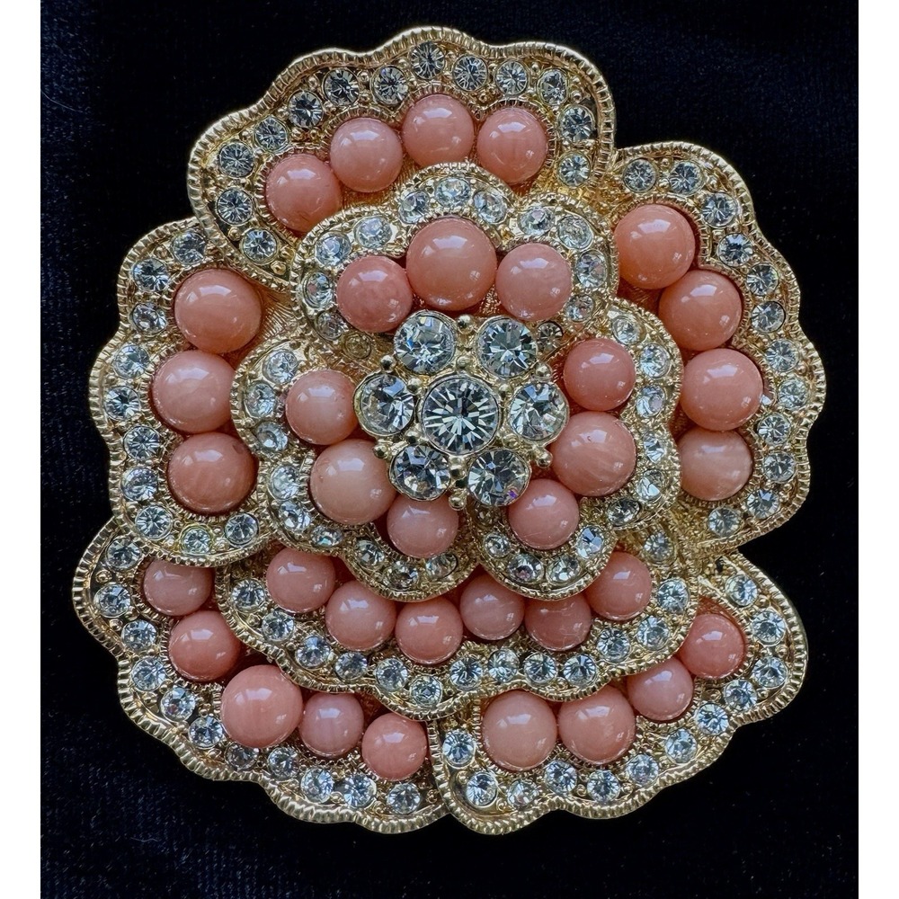 JBK Camrose & Kross Coral Rhinestone Brooch Pin Jackie Kennedy Vintage